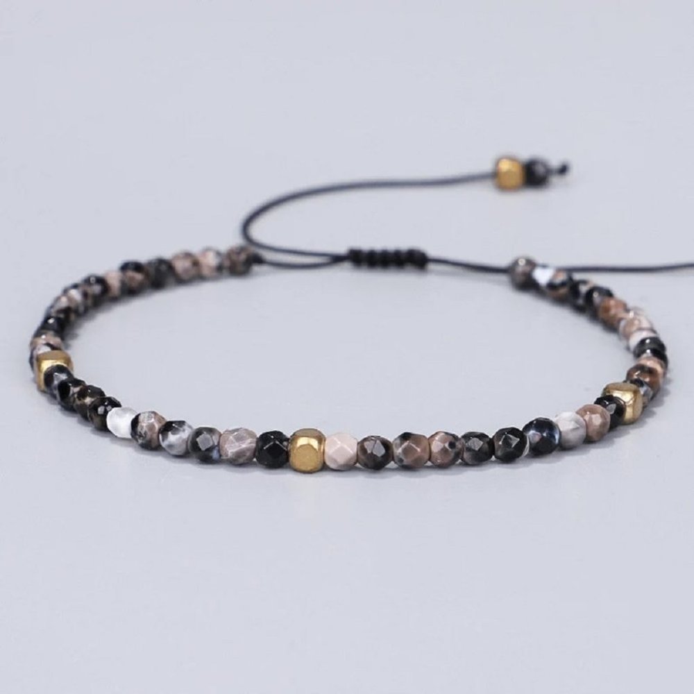 Natural 3mm Agate Stone Beaded Braided Bracelet